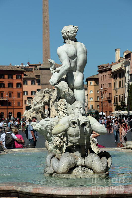Fountain Moro Piazza-navona Rome Italy Travel Photography Square Plazza Sculpture History Roma  Poster featuring the photograph Fontana del Moro by Peter Skelton