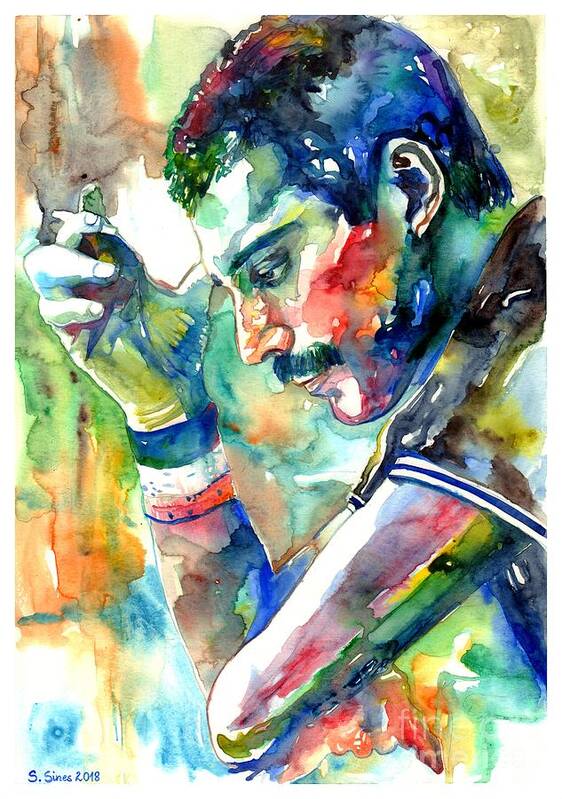 Freddie Mercury Poster featuring the painting Freddie Mercury With Cigarette by Suzann Sines