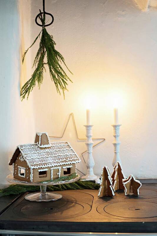 Ip_11425702 Poster featuring the photograph Gingerbread House And Gingerbread Trees On Top Of Old Cooker by Cecilia Mller