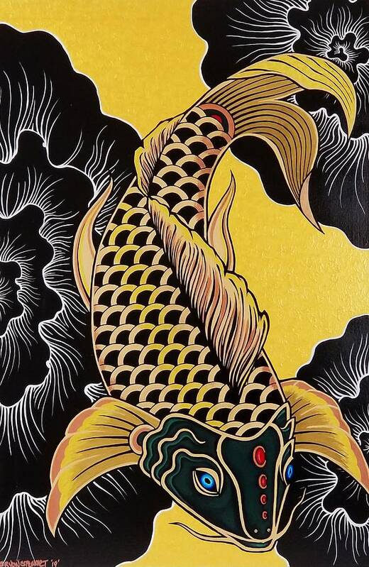 Koi Fish Poster featuring the painting Golden Koi Fish by Bryon Stewart