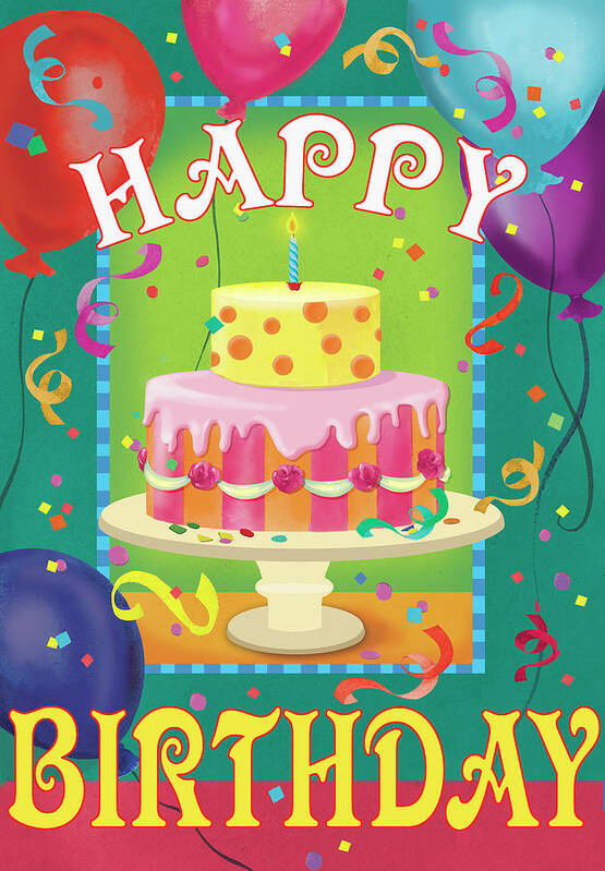 Happy Birthday Cake Poster featuring the mixed media Happy Birthday by Fiona Stokes-gilbert