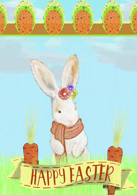 Happy Poster featuring the mixed media Happy Easter Bunny Iv by Diannart