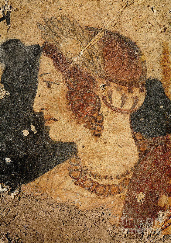 Woman Poster featuring the painting Head Of A Young Woman, Velia, From The Tomb Of The Orcus by Etruscan