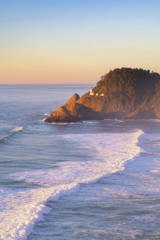 Sunset Poster featuring the photograph Heceta Light by Darren White