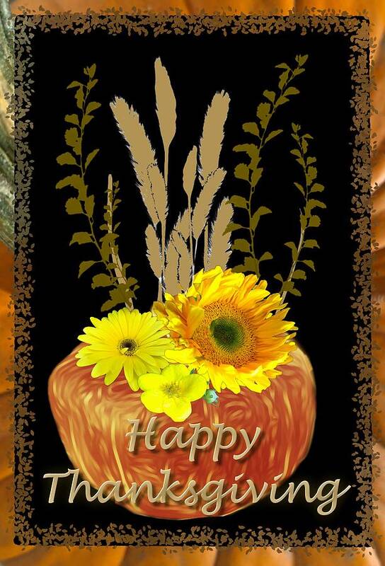 Digital Art Poster featuring the digital art Holiday Cards Happy Thanksgiving from Delynn Addams by Delynn Addams