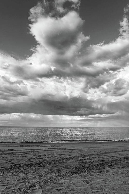 Ipswich Poster featuring the photograph I heart Crane Beach Heart Shaped Cloud Ipswich MA Black and White by Toby McGuire