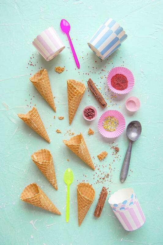 Ip_12355820 Poster featuring the photograph Ice Cream Cones, Containers And Sprinkles For Ice Cream by Magdalena Hendey