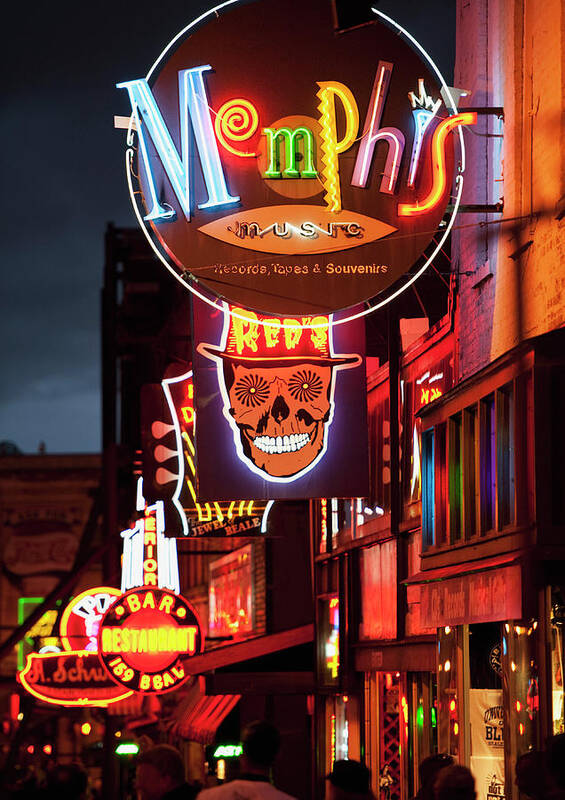 Beale Street Poster featuring the photograph Illuminated Bar Signs On Beale Street by Tetra Images