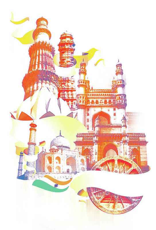 Architectural Feature Poster featuring the digital art Indian Monuments Collage by Anand Purohit