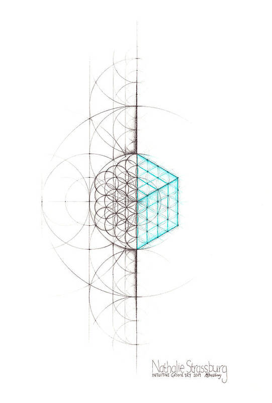 Geometry Poster featuring the drawing Intuitive Geometry Cube by Nathalie Strassburg