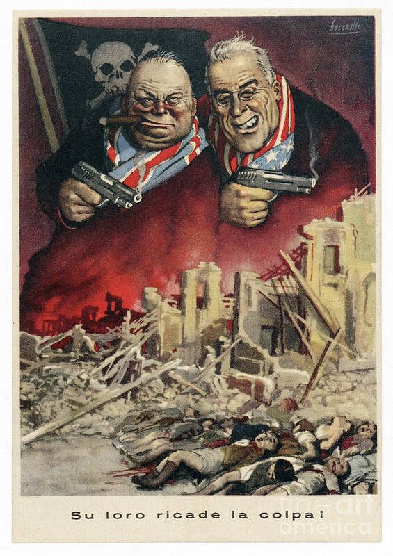 Churchill Winston (1874-1965) Poster featuring the drawing Italian Propaganda Poster su Loro Ricade La Colpa! Pub.1939-45 by Gino Boccasile