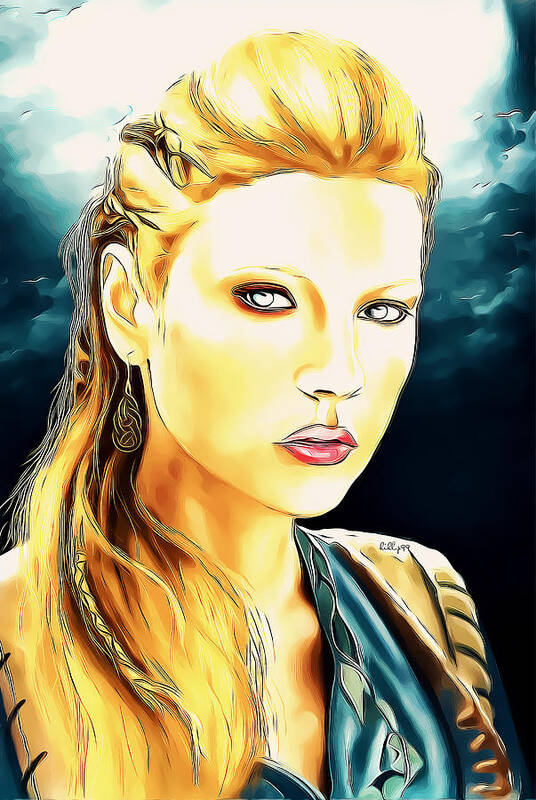 Draw Poster featuring the digital art Lagertha vikings by Nenad Vasic