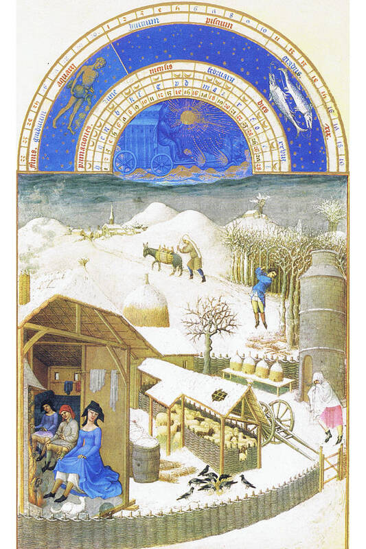 Middle Ages Poster featuring the painting Le Tres riches heures du Duc de Berry - February by Limbourg brothers