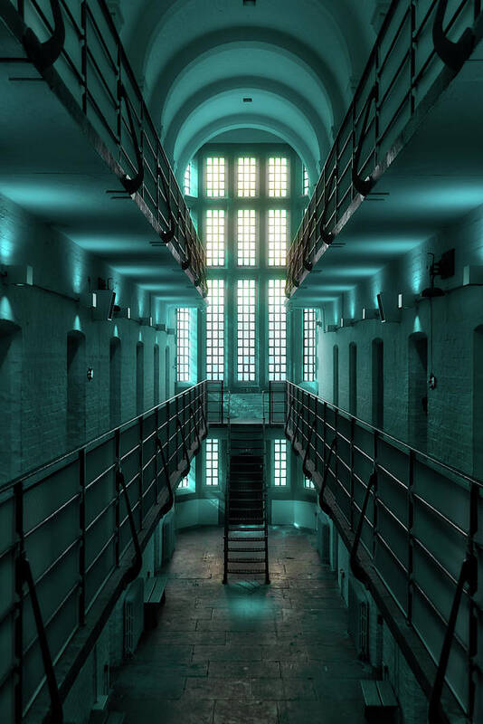 Lincoln Poster featuring the digital art Lincoln Castle Prison In Blue by Scott Lyons