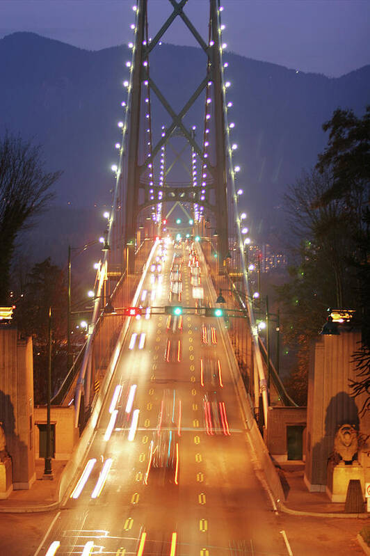 Blurred Motion Poster featuring the photograph Lions Gate Bridge Early Evening by Lonely Planet