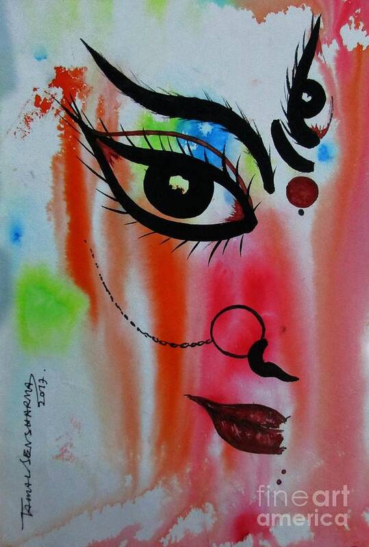 Goddess Durga Poster featuring the painting Ma Durga -5 by Tamal Sen Sharma