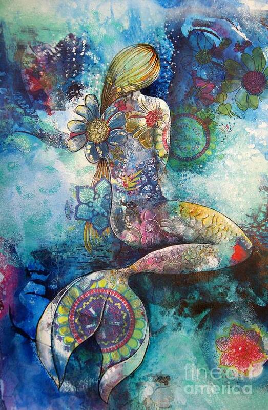 Mermaid Poster featuring the painting Mermaid 2 by Reina Cottier