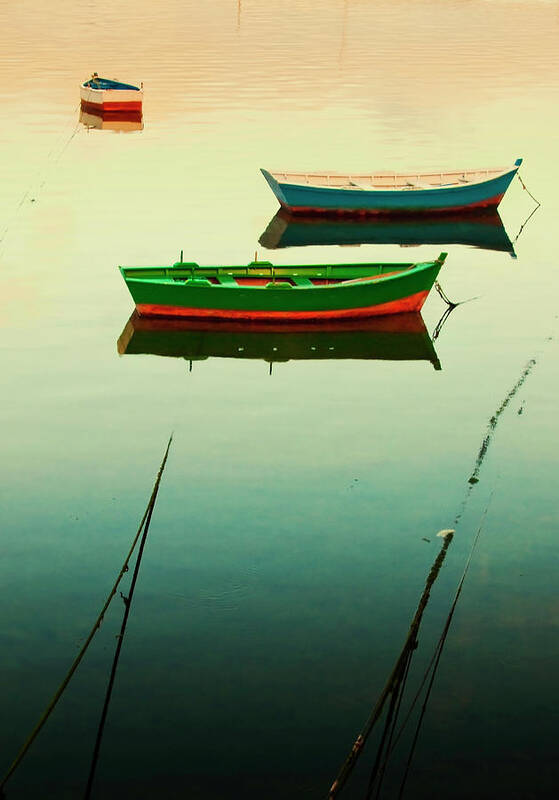 Tranquility Poster featuring the photograph Moored Boats At Sunset by Juan R. Fabeiro