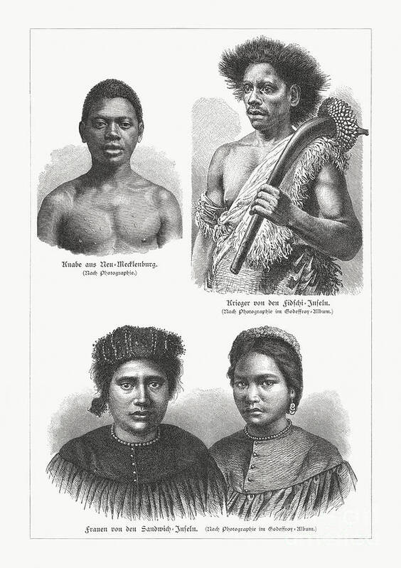 Engraving Poster featuring the digital art Oceanic Indigenous People, Wood by Zu 09