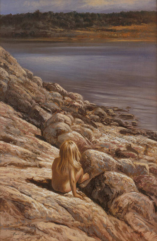 Hans Saele Poster featuring the painting On the Rocks at the Lake of Gog by Hans Egil Saele