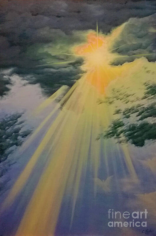 Prophetic Poster featuring the painting Out of Darkness HIS Light Shall Shine by Cheryl Fecht