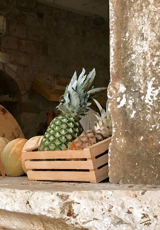 Pineapple Poster featuring the photograph Pineapple and Melons in Crate by Tom Johnson