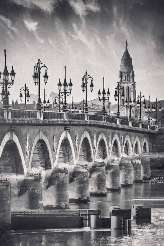 Bordeaux Poster featuring the photograph Pont de Pierre Bordeaux France Black and White by Carol Japp