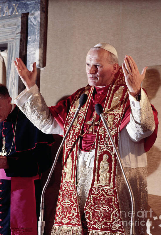 Three Quarter Length Poster featuring the photograph Pope John Paul II Speaking To Cardinals by Bettmann