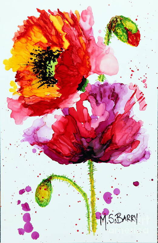 Poppy Poster featuring the painting Poppies by Maria Barry