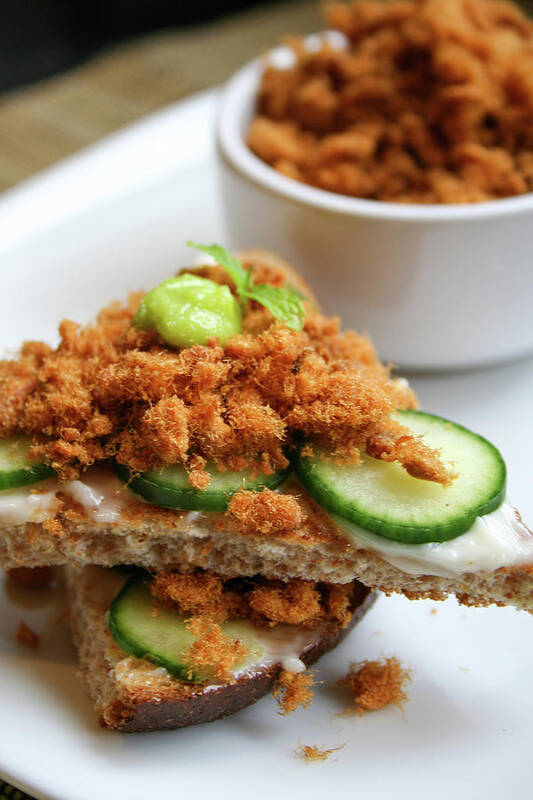 Color Image Poster featuring the photograph Pork Floss And Sliced Cucumber On Toasts by Iris Filson