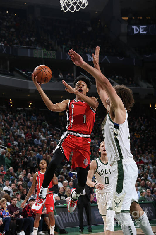 Anfernee Simons Poster featuring the photograph Portland Trail Blazers V Milwaukee Bucks by Gary Dineen