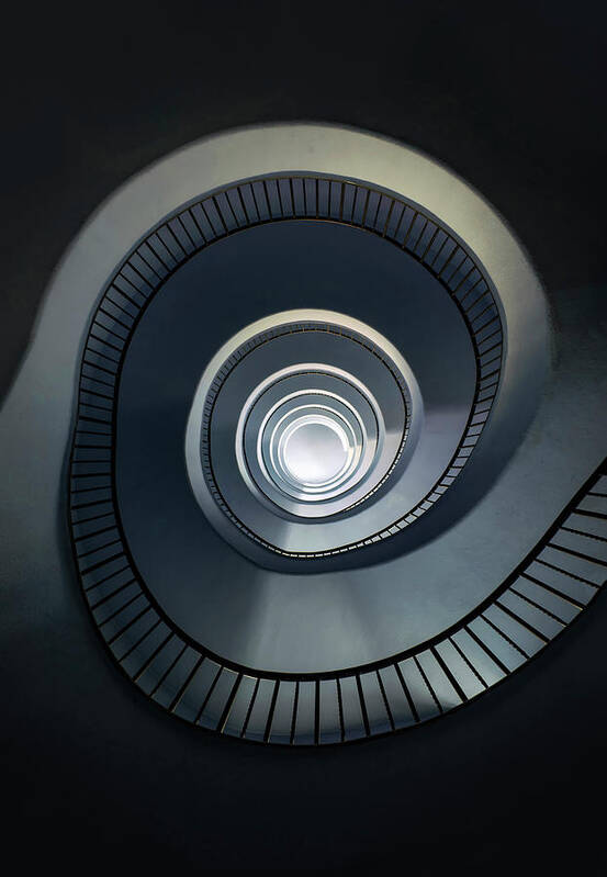 Staircase Poster featuring the photograph Pretty blue spiral staircase #1 by Jaroslaw Blaminsky