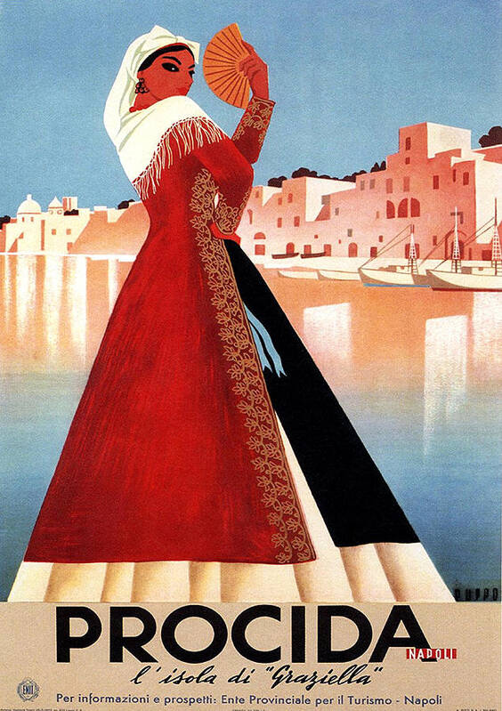 Procida Poster featuring the digital art Procida, woman on the coast by Long Shot