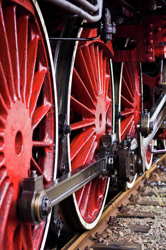 Passenger Train Poster featuring the photograph Red Wheels Of An Old Steam Locomotive by Ewg3d