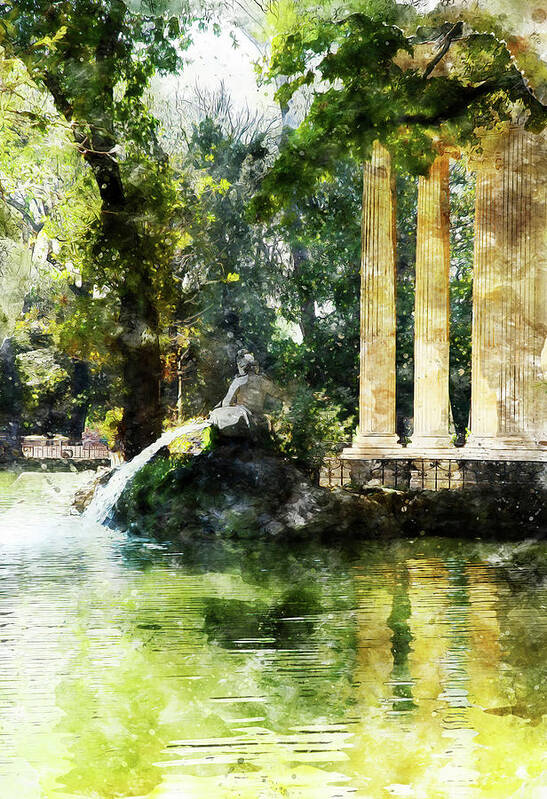 Rome Poster featuring the painting Rome, Ancient Temple of Aesculapius - 05 by AM FineArtPrints