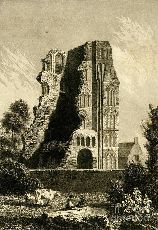 Engraving Poster featuring the drawing Ruins Of A Monastery At Canterbury by Print Collector