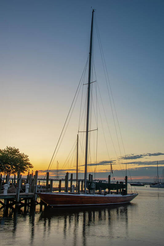 Sailboat Poster featuring the photograph Sailboat at Sunrise in Annapolis Harbor by Bill Cannon