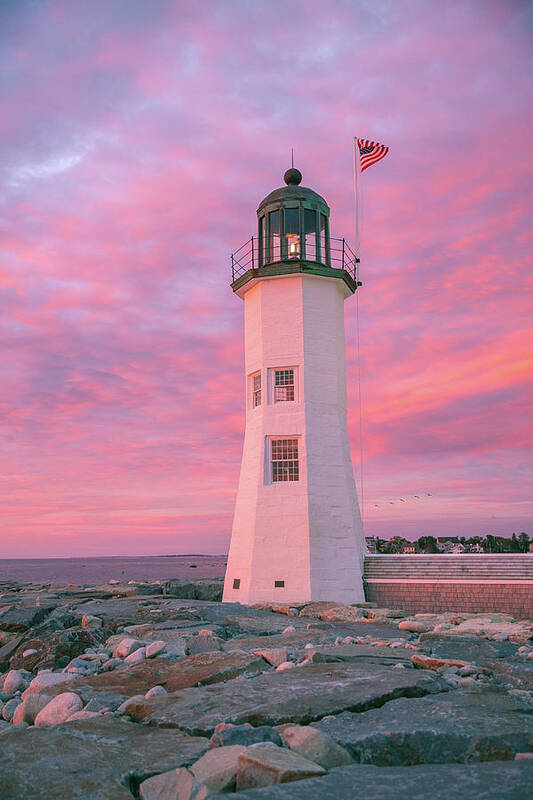 Sunrise Poster featuring the photograph Pink Morning at Scituate Lighthouse by Ann-Marie Rollo