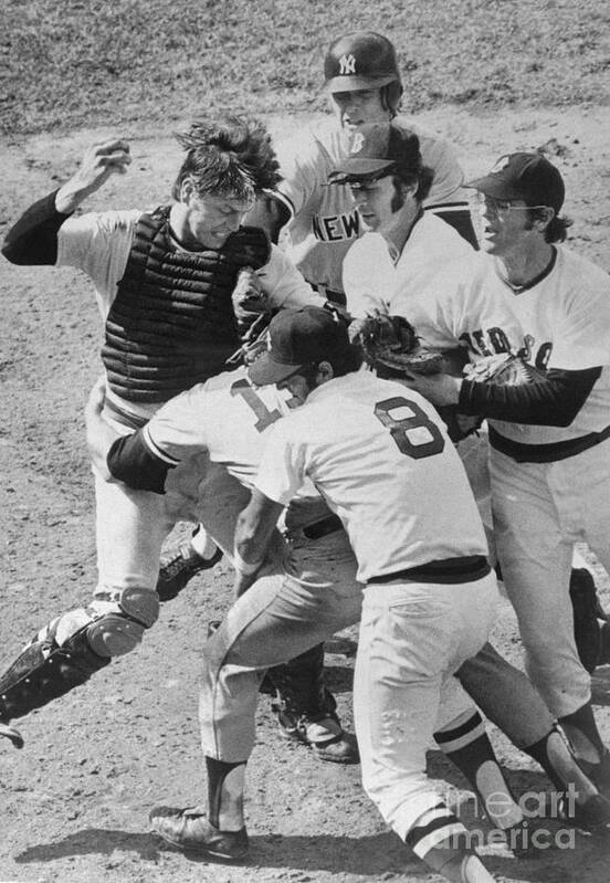 Thurman Munson Poster featuring the photograph Scuffle Between Yankee And Red Sox by Bettmann