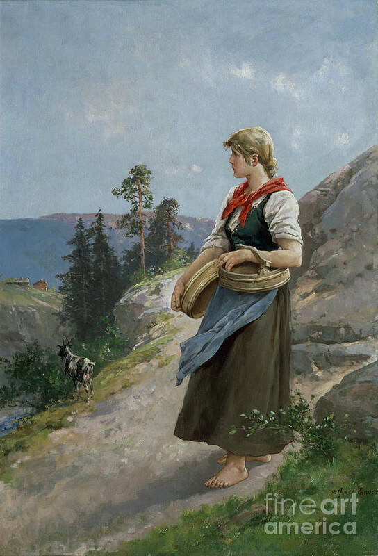 Farm Girl Poster featuring the painting Seterjente by Axel Hjalmar Ender