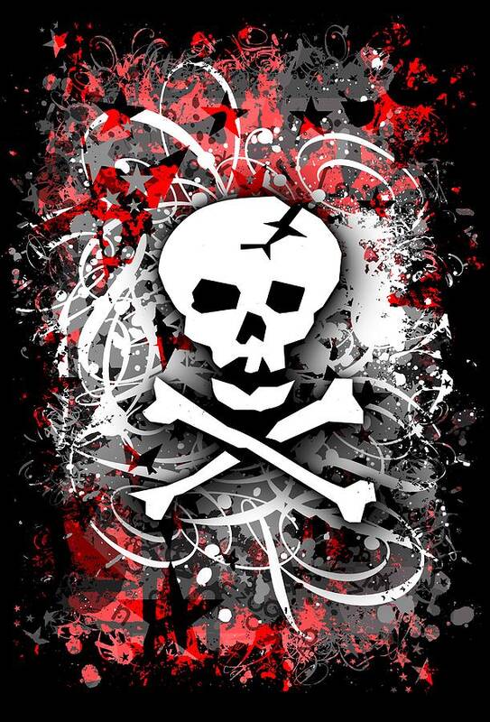 Skull Poster featuring the digital art Skull Splatter Graphic by Roseanne Jones