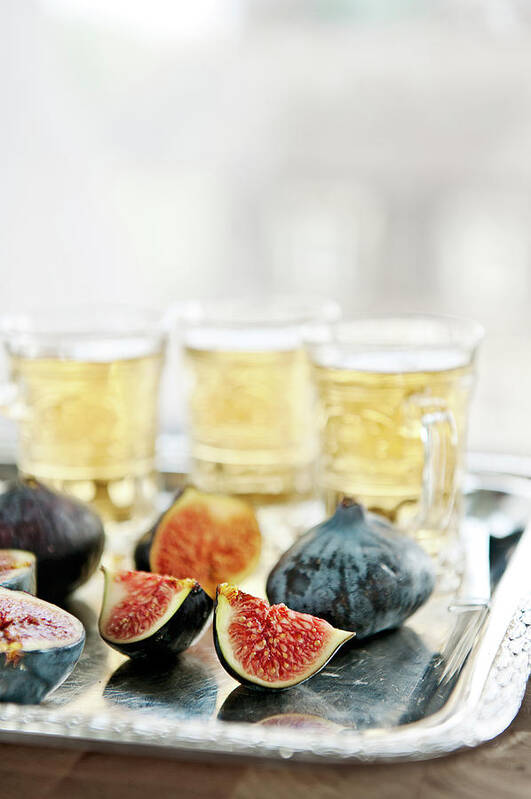 Switzerland Poster featuring the photograph Sliced Fresh Figs With Herbal Tea by A.y. Photography