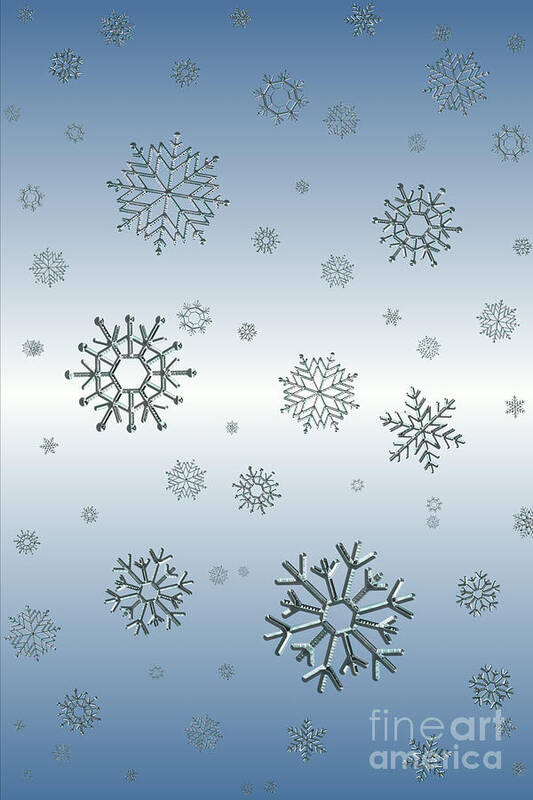 Snowflakes Poster featuring the digital art Snowflakes On Blue by Rachel Hannah