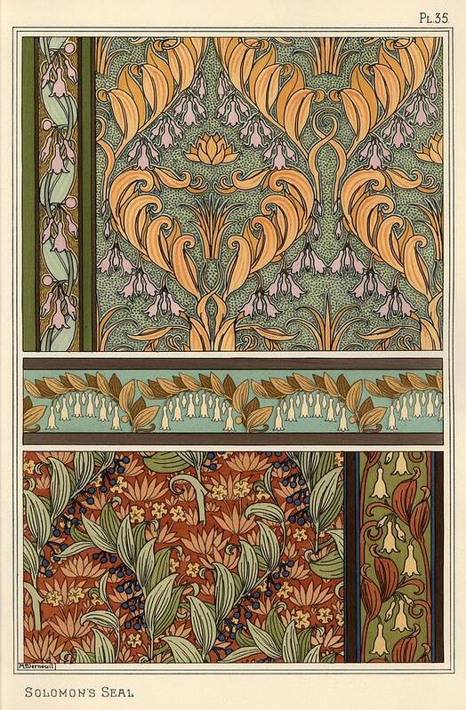 1841-1917 Poster featuring the drawing Solomon's seal, Polygonatum multiflorum, as design motif in wallpaper, borders and fabric. Lithog... by Album