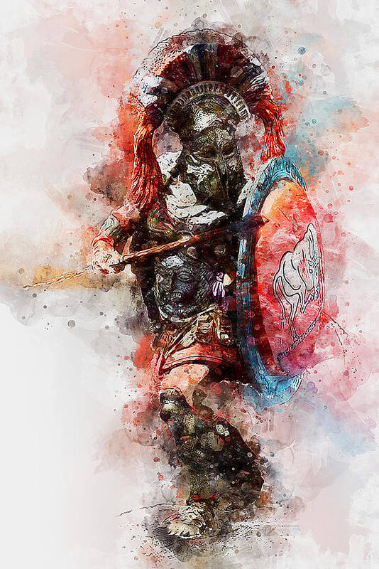 Spartan Warrior Poster featuring the painting Spartan Hoplite - 38 by AM FineArtPrints