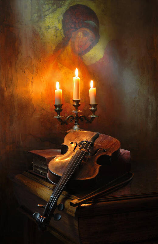Religion Poster featuring the photograph Still Life With Violin And Angel by Andrey Morozov
