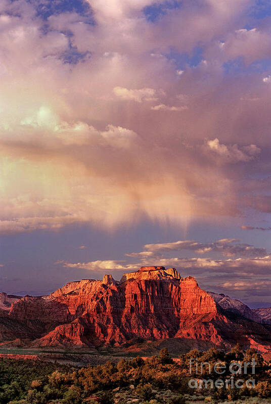 Dave Welling Poster featuring the photograph Sunset Highlights The Clouds West Temple Zion National Park Utah by Dave Welling