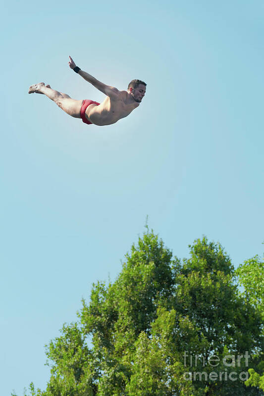 Diving Poster featuring the photograph Swan Dive From High Platform by Microgen Images/science Photo Library