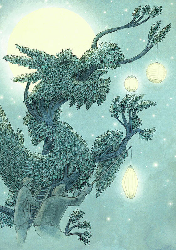 Night Poster featuring the drawing The Dragon Tree - night by Eric Fan