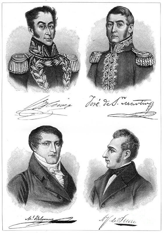 Engraving Poster featuring the drawing The Heroes Of South American by Print Collector
